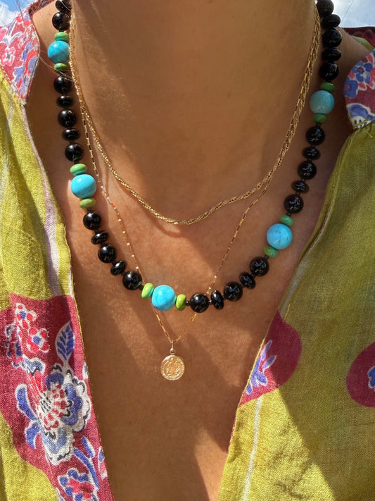 BLACK MAGIC : black onyx, blue and green turquoise