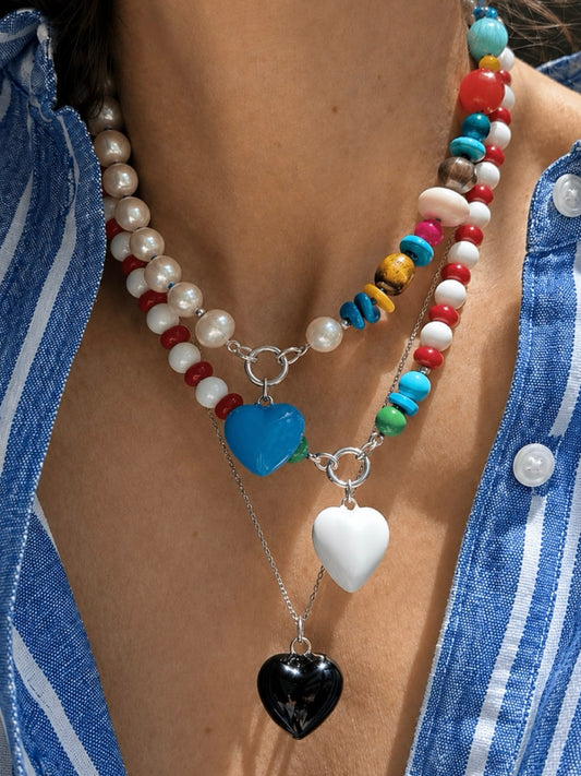 BRIGHT SIDE : white agate, red coral + blue and green turquoise