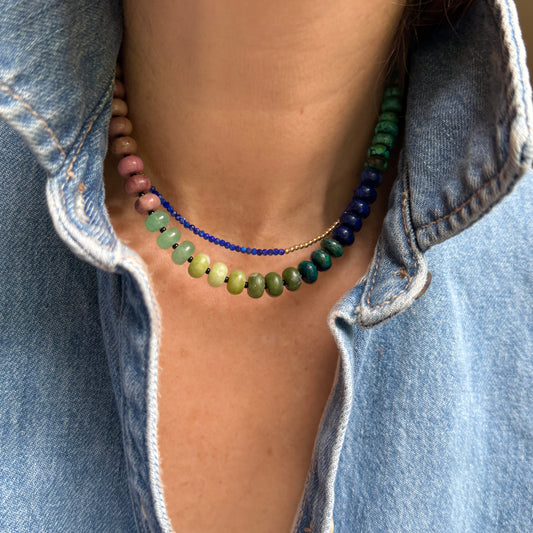 Night Mood: Turquoise, Lapis, Rhodonite, Jade, and Aventurine - Natural Gemstone Beaded Necklace