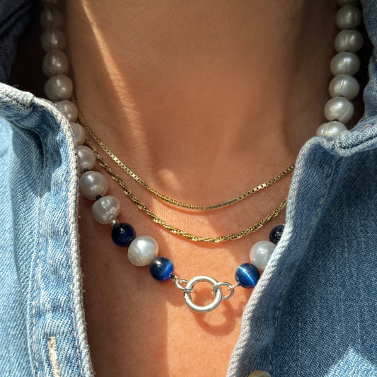 Pearl Indigo : Baroque Freshwater Pearls and tiger's eye