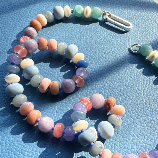 Bloom: opals, chalcedony, mother of pearl, rhodonite, and quartz - Natural Gemstone Beaded Necklace
