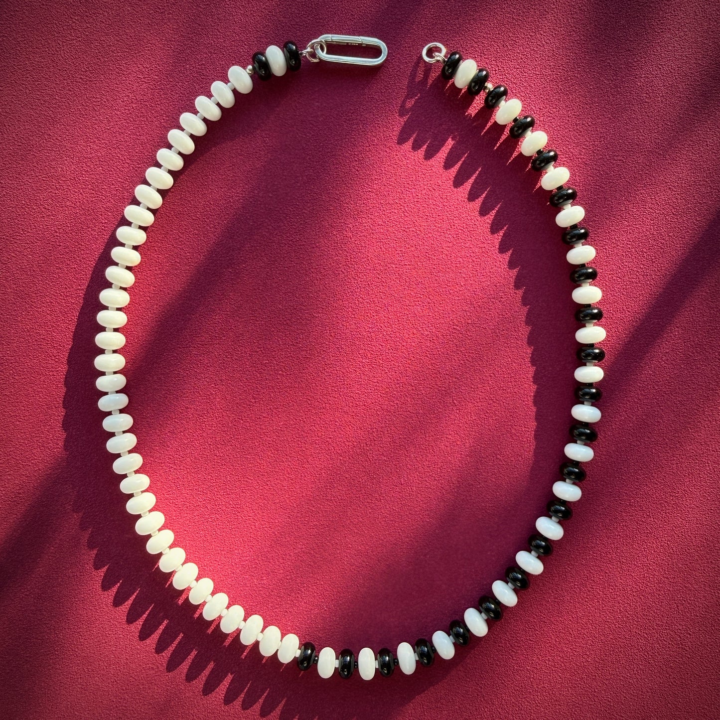 DOMINO : white + black onyx beaded gemstone necklace