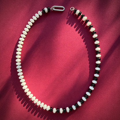 DOMINO : white + black onyx beaded gemstone necklace