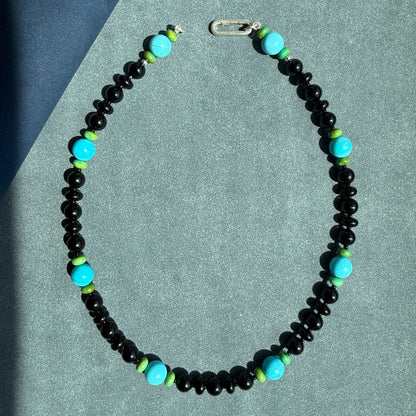 BLACK MAGIC : black onyx, blue and green turquoise