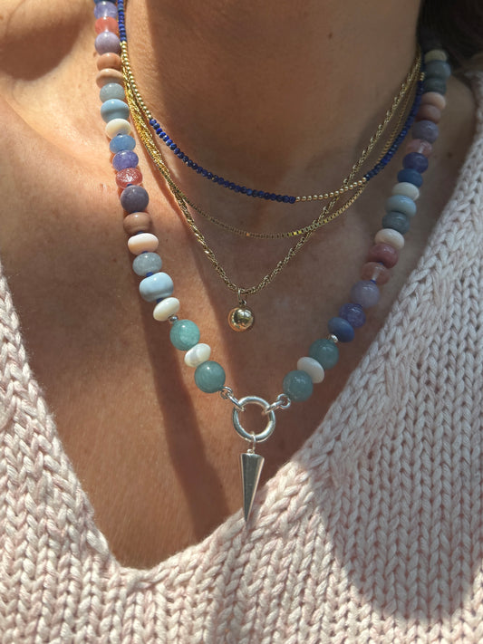 Bloom: opals, chalcedony, mother of pearl, rhodonite, and quartz - Natural Gemstone Beaded Necklace