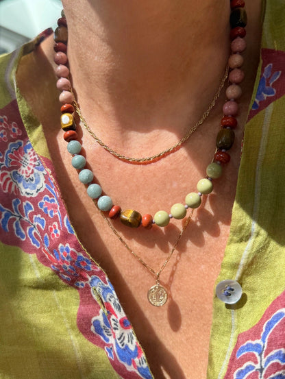 BRIELLE : tiger's eye, rhodochrosite, Burmese jade and jasper