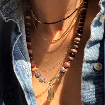 Fired Earth : black onyx, tiger's eye, bloodstone and jasper - Natural Gemstone Beaded Necklace