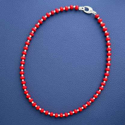The essential necklace : red coral + pink coral - Natural Beaded Gemstone necklace