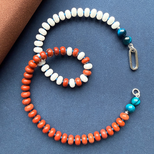 DRY HEAT :  white onyx, jasper and tiger's eye beaded gemstone necklace