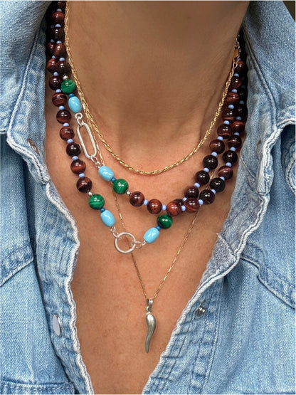 DELLA : tiger's eye and malachite gemstone necklace