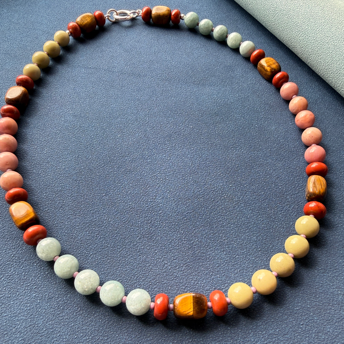 BRIELLE : tiger's eye, rhodochrosite, Burmese jade and jasper