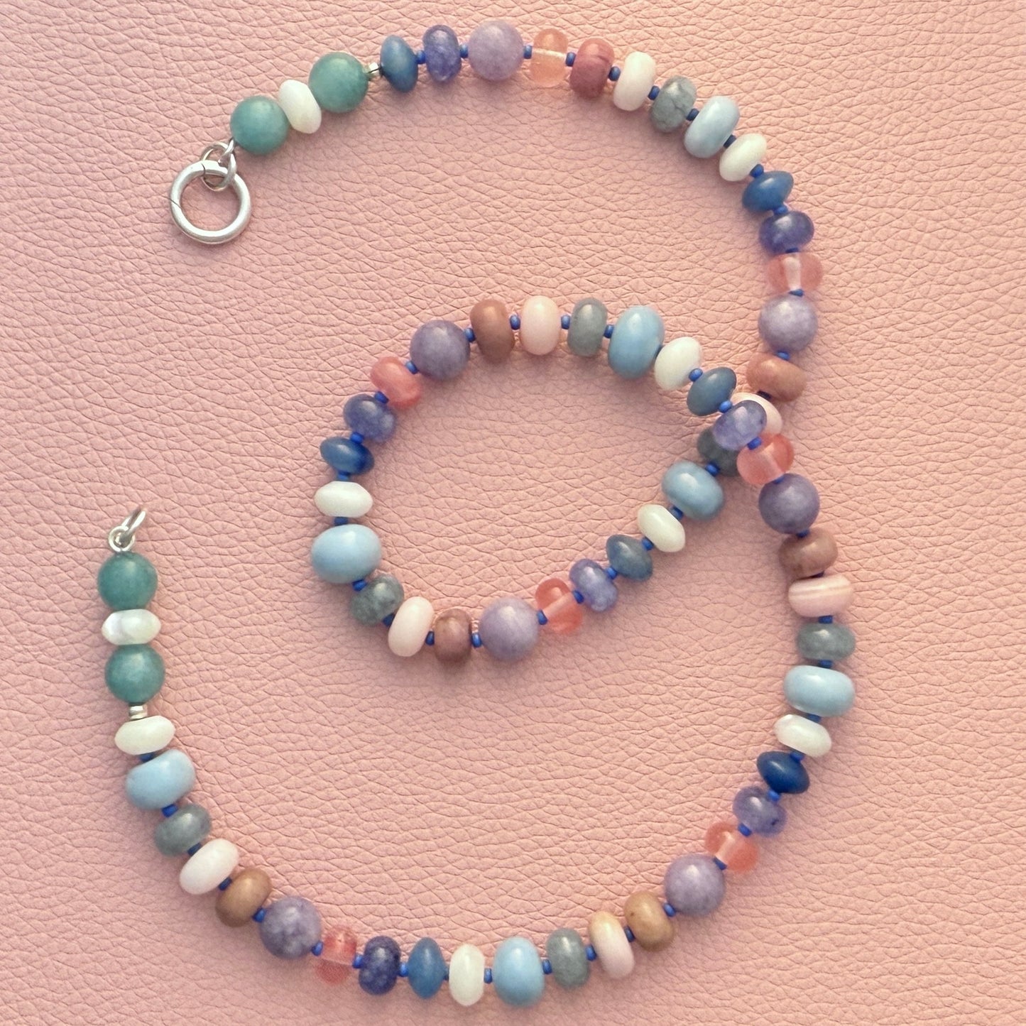 BLOOM : opals, chalcedony, mother of pearl, rhodonite, and quartz - Natural Gemstone Beaded Necklace