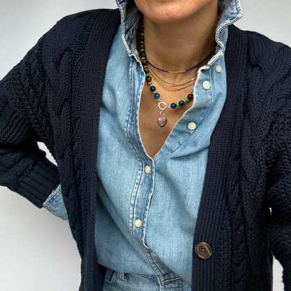 PETRA: tiger's eye + green turquoise - Natural Gemstone Beaded Necklace