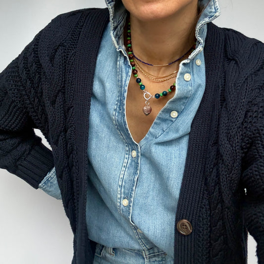 PETRA: tiger's eye + green turquoise - Natural Gemstone Beaded Necklace