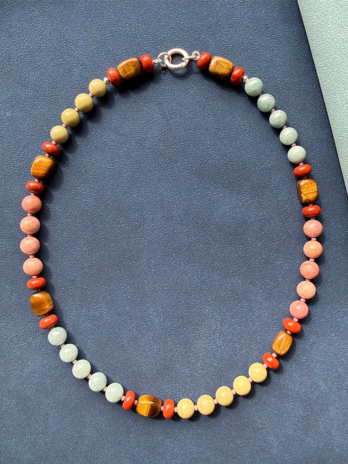 BRIELLE : tiger's eye, rhodochrosite, Burmese jade and jasper