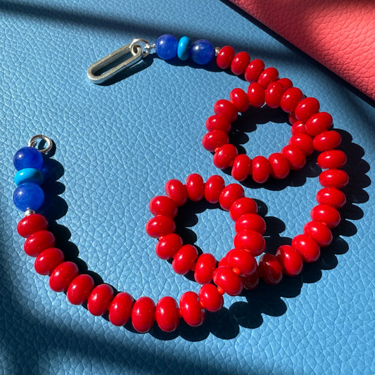 Cherry Pop: Red Coral, Chalcedony and Howlite - Natural Gemstone Beaded Necklace