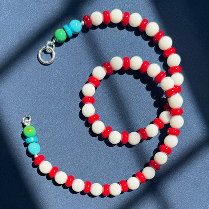 BRIGHT SIDE : white agate, red coral + blue and green turquoise