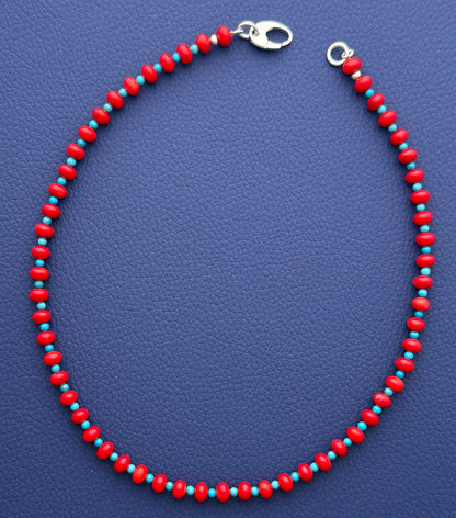 The essential necklace : red coral and blue turquoise - Natural Gemstone Beaded Necklace