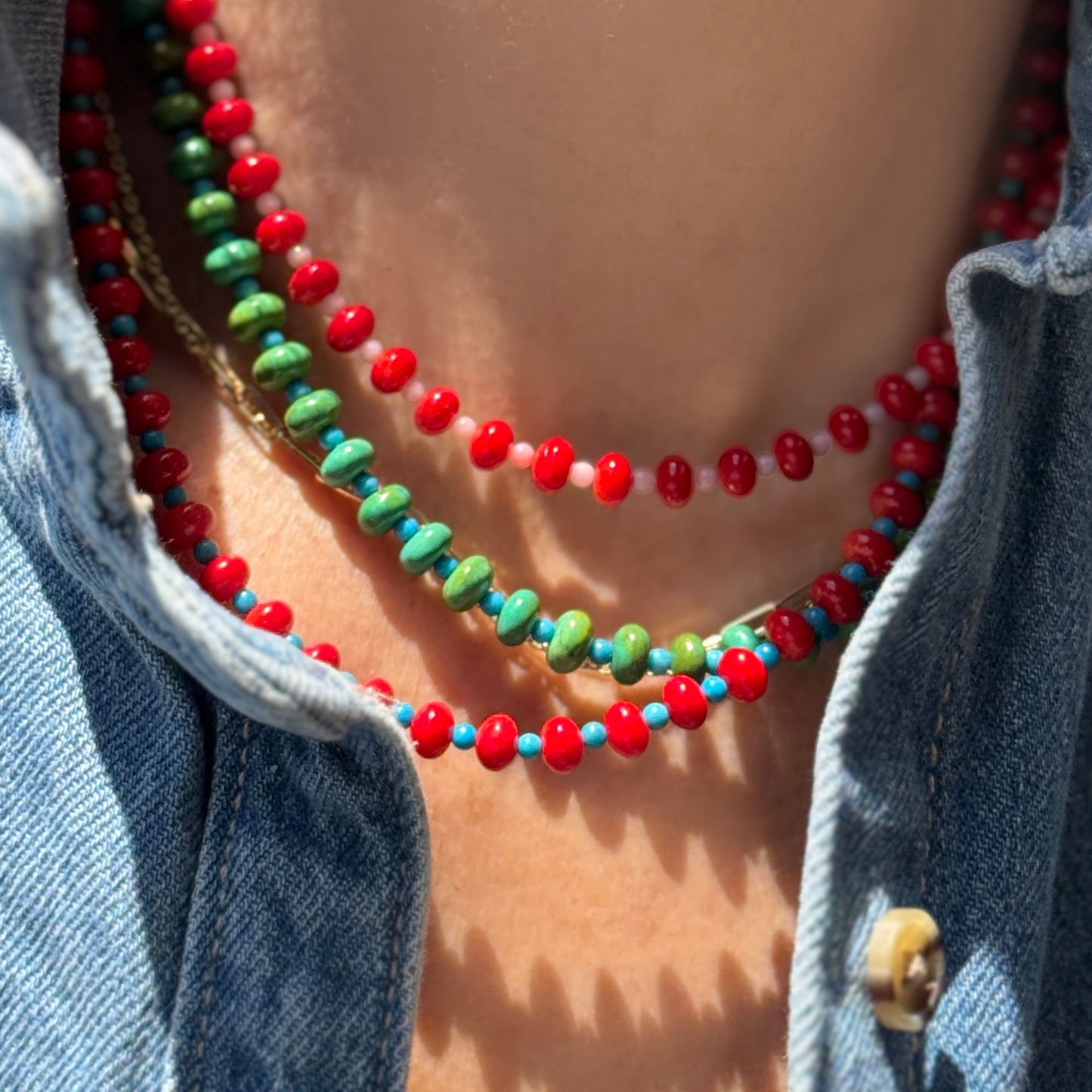 The essential necklace : southwest green and blue turquoise - Natural Gemstone Beaded Necklace