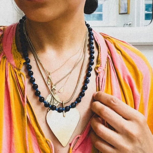 MIDNIGHT DIVE : tiger's eye + dumortierite beaded gemstone necklace