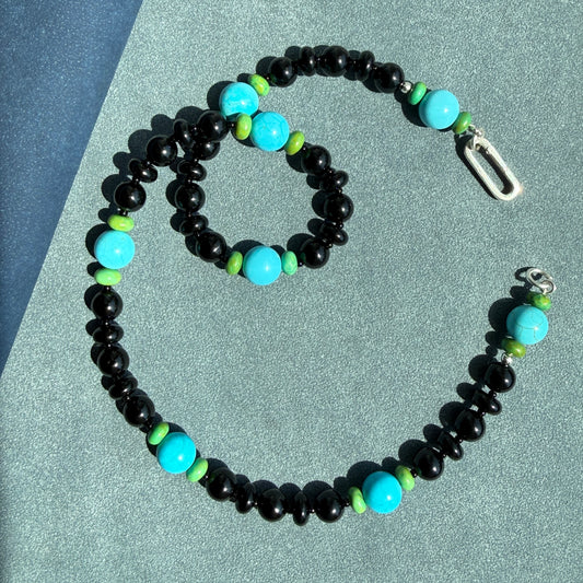 BLACK MAGIC : black onyx, blue and green turquoise