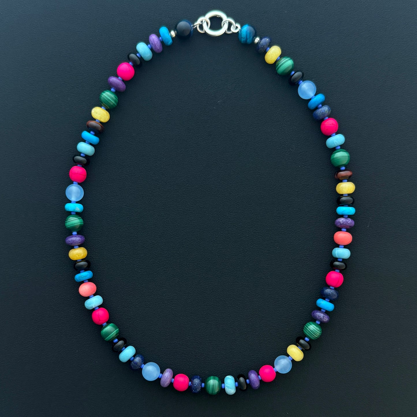 NIGHT PARTY : opal, moonstone, jasper, jade, howlite, chrysocolla, chalcedony, turquoise, onyx, and tiger eye- Natural Gemstone Beaded Necklace