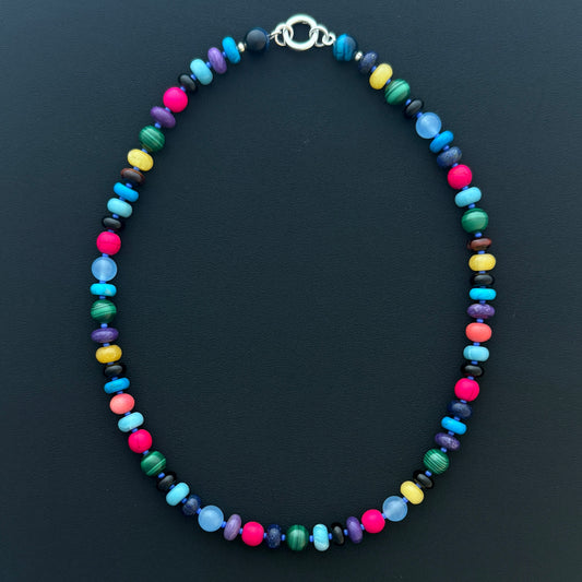 NIGHT PARTY : opal, moonstone, jasper, jade, howlite, chrysocolla, chalcedony, turquoise, onyx, and tiger eye- Natural Gemstone Beaded Necklace