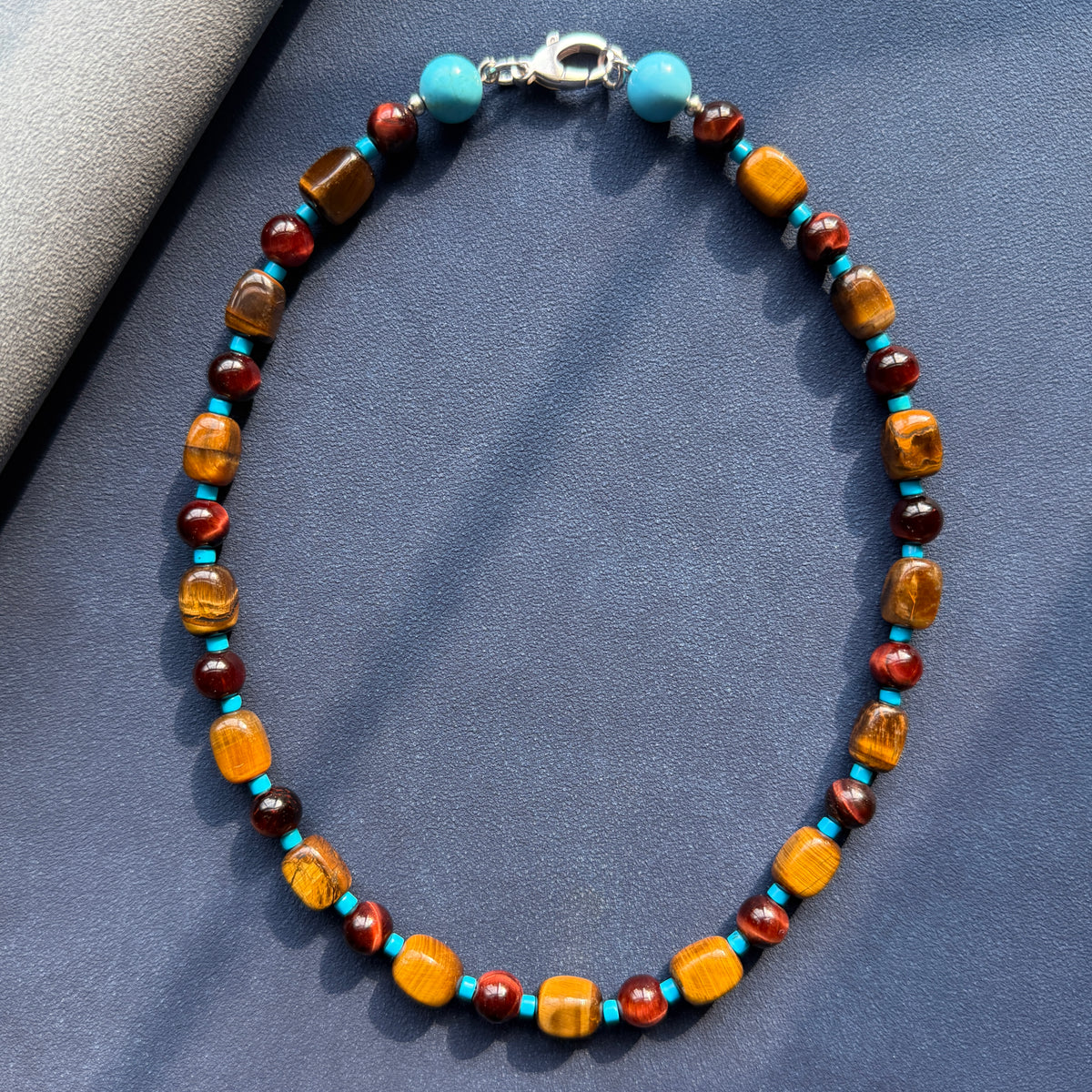 SUNDANCE : tiger's eye, turquoise and howlite beaded gemstone necklace