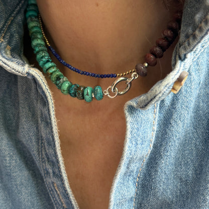 Night Mood: Turquoise, Lapis, Rhodonite, Jade, and Aventurine - Natural Gemstone Beaded Necklace