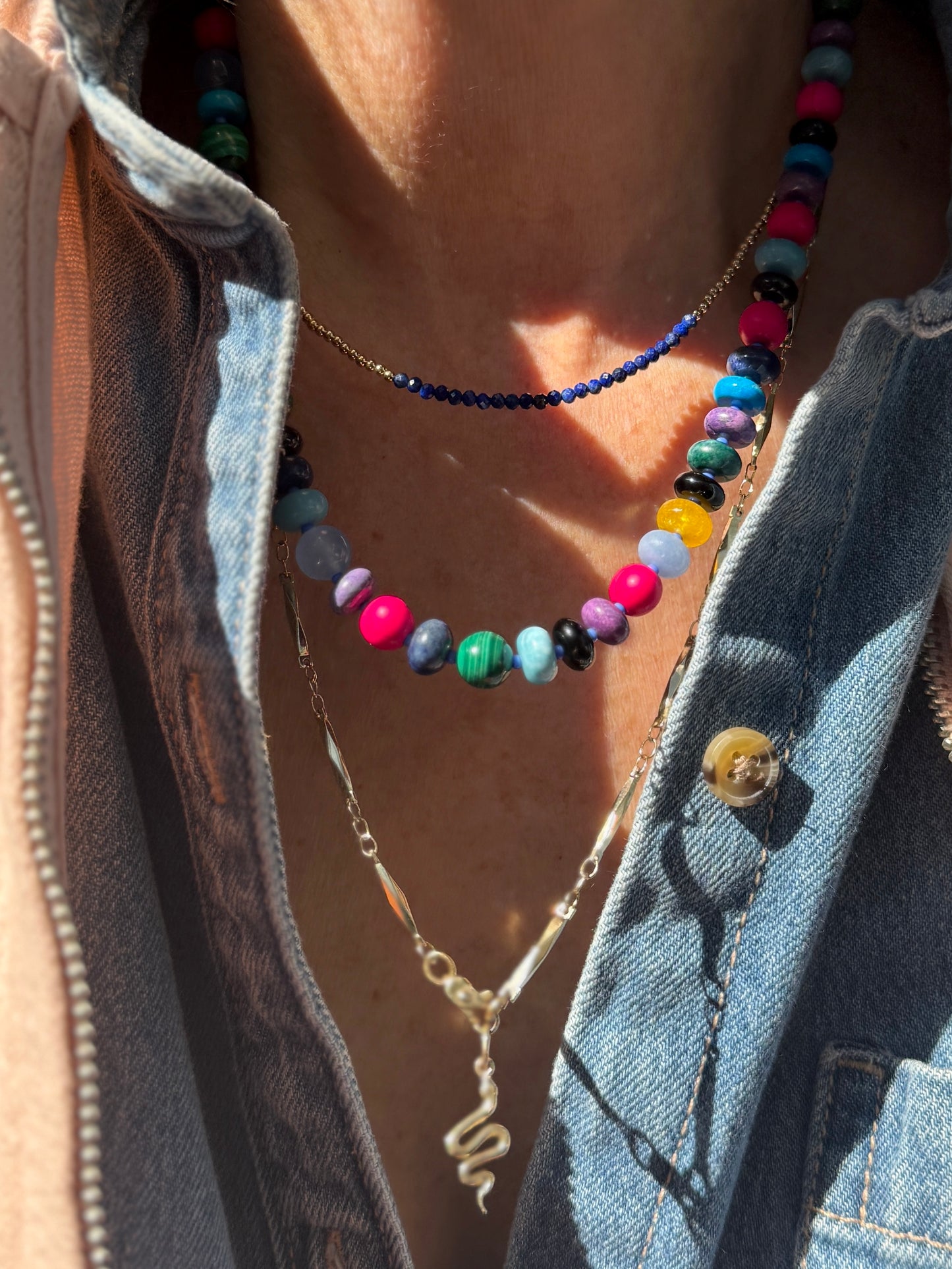 NIGHT PARTY : opal, moonstone, jasper, jade, howlite, chrysocolla, chalcedony, turquoise, onyx, and tiger eye- Natural Gemstone Beaded Necklace
