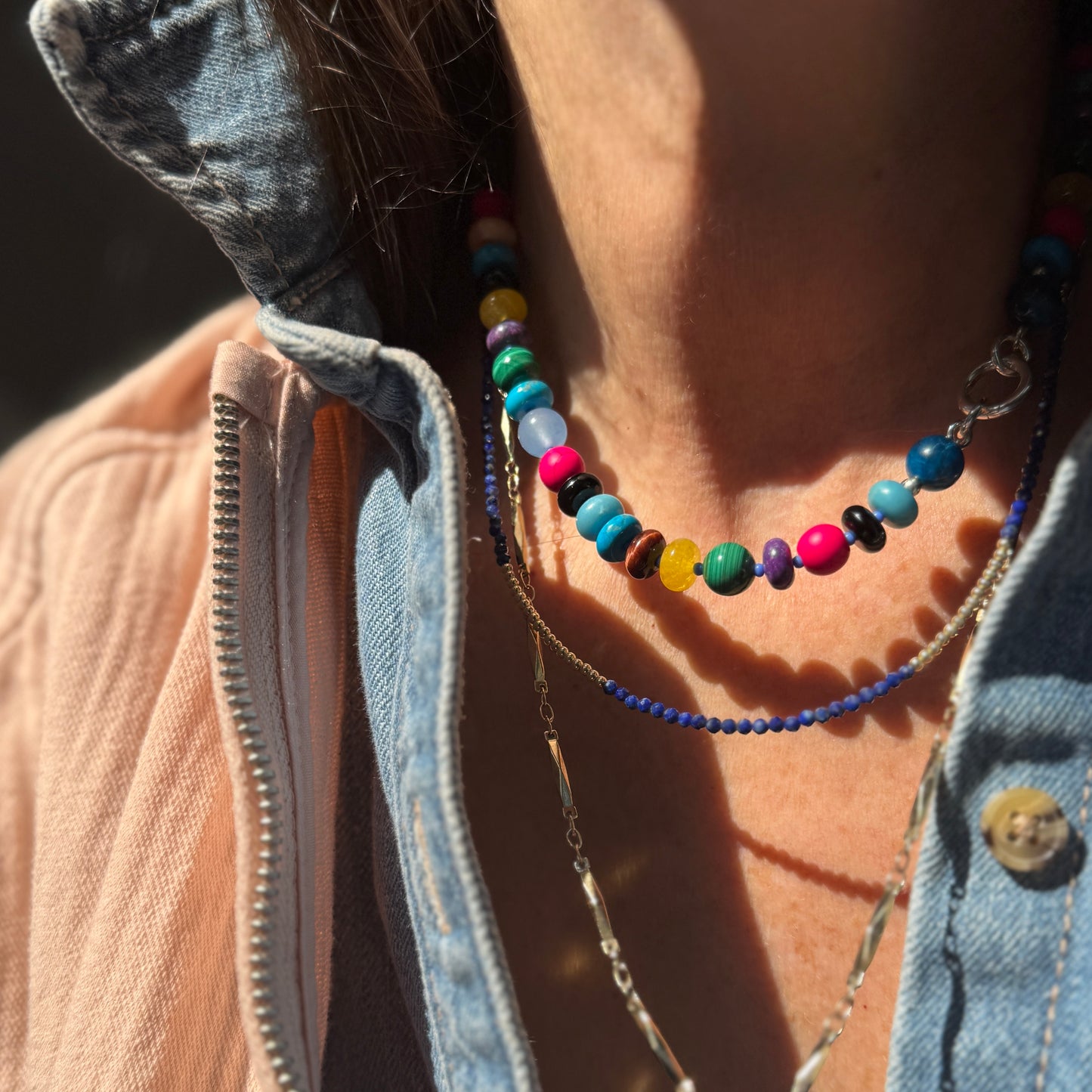 NIGHT PARTY : opal, moonstone, jasper, jade, howlite, chrysocolla, chalcedony, turquoise, onyx, and tiger eye- Natural Gemstone Beaded Necklace