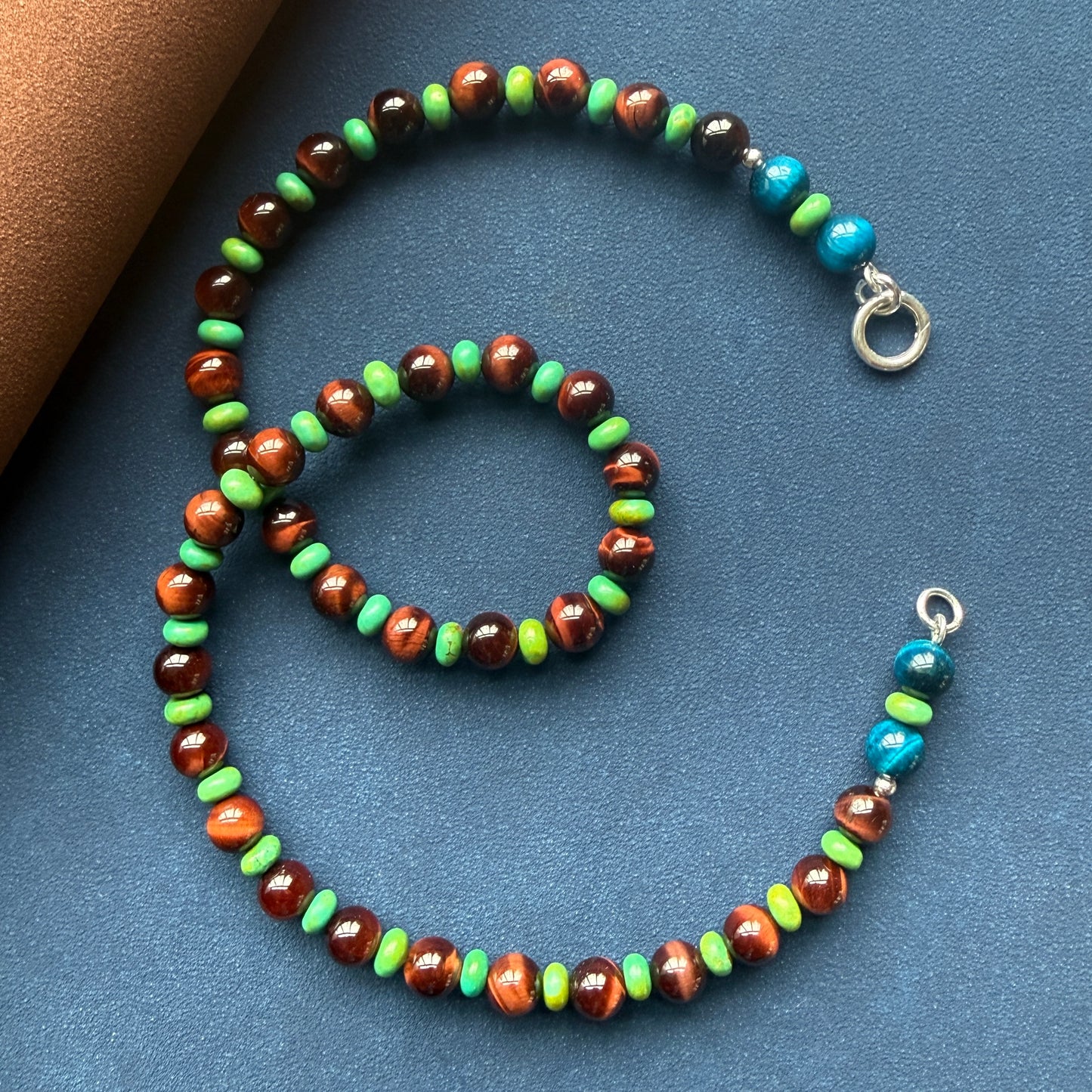 PETRA: tiger's eye + green turquoise - Natural Gemstone Beaded Necklace