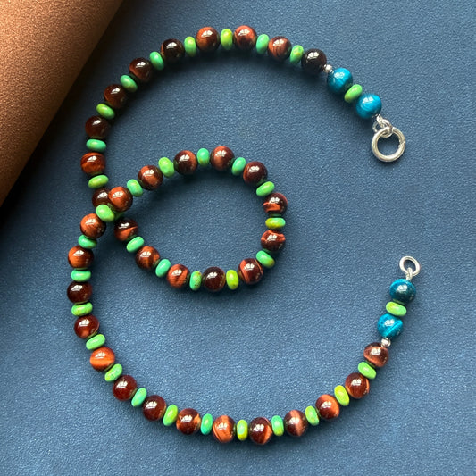 PETRA: tiger's eye + green turquoise - Natural Gemstone Beaded Necklace