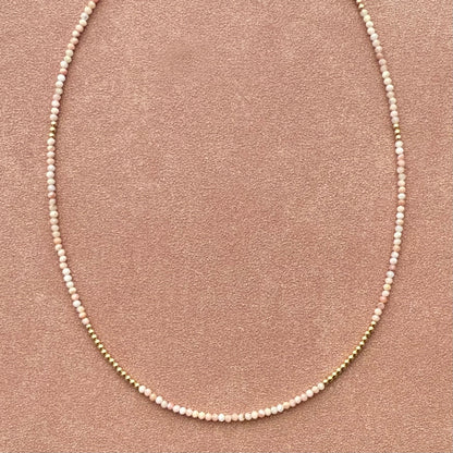 strand necklace : 14k gold + pink opal