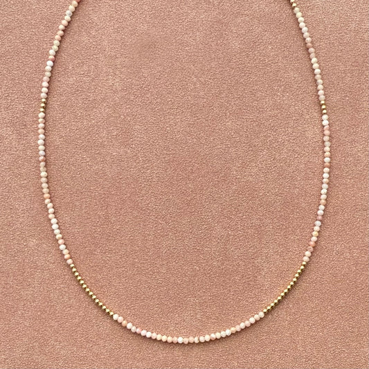 strand necklace : 14k gold + pink opal