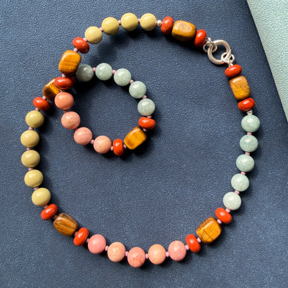 BRIELLE : tiger's eye, rhodochrosite, Burmese jade and jasper