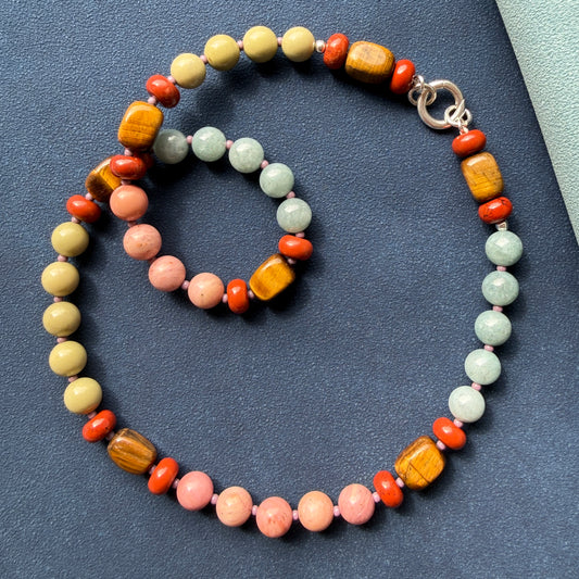 BRIELLE : tiger's eye, rhodochrosite, Burmese jade and jasper
