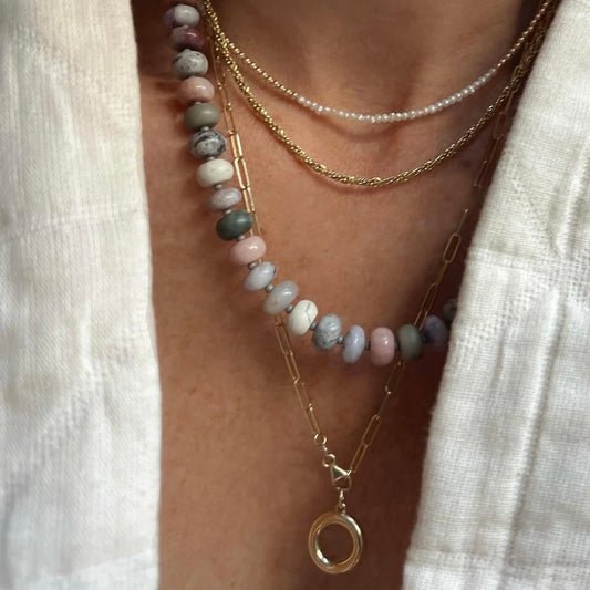 Pebble Flow: moonstone, rhodonite, jasper, howlite and fluorite - Natural Gemstone Beaded Necklace