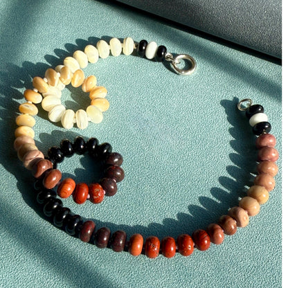 Earth Sands Necklace: pearl, onyx, chalcedony and jade - Natural Gemstone Beaded Necklace