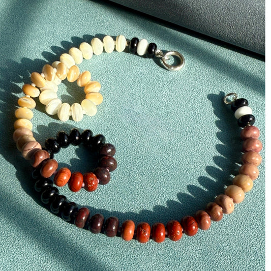 Earth Sands Necklace: pearl, onyx, chalcedony and jade - Natural Gemstone Beaded Necklace