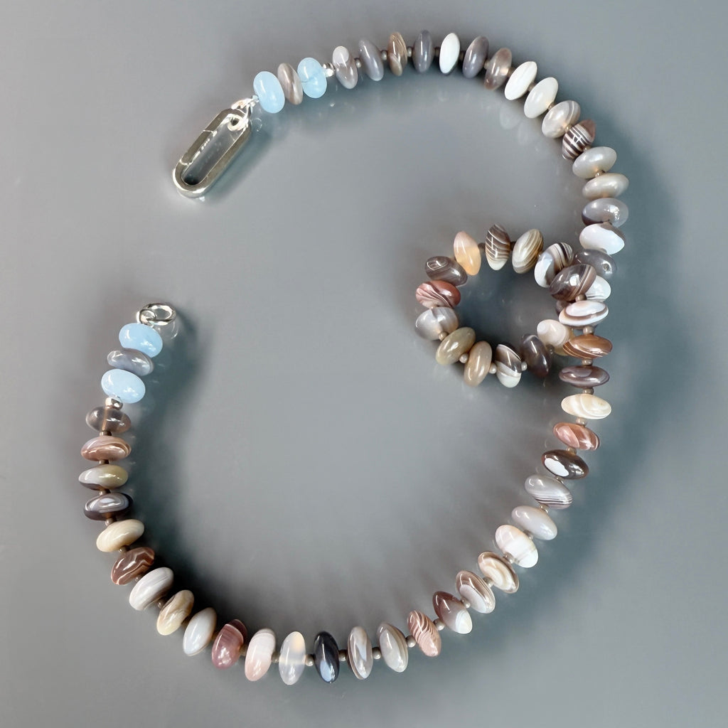 With hand-selected Botswana agate and chalcedony gemstones, this necklace offers natural beauty and color, finished with a premium clasp for a polished, personalized touch.