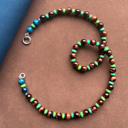 PETRA: tiger's eye + green turquoise - Natural Gemstone Beaded Necklace