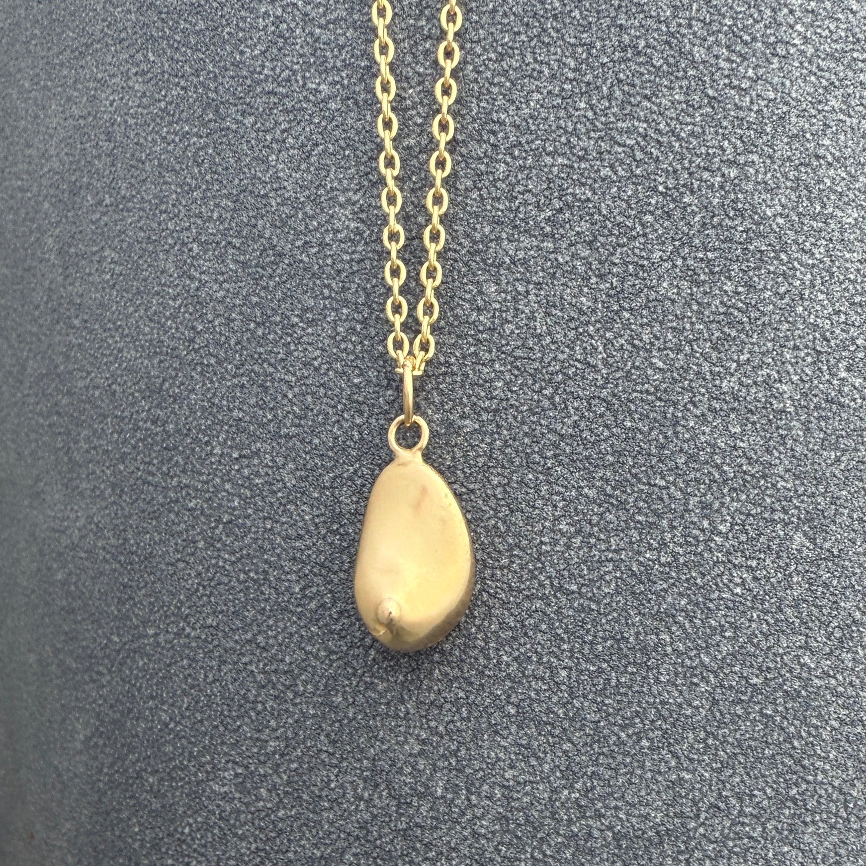 Minimal gold anatomical necklace photographed in natural light