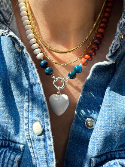 DRY HEAT :  white onyx, jasper and tiger's eye beaded gemstone necklace
