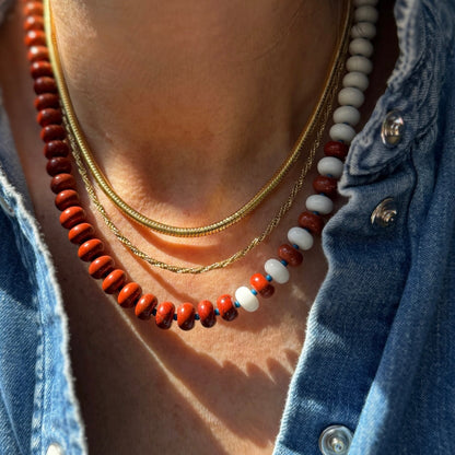DRY HEAT :  white onyx, jasper and tiger's eye beaded gemstone necklace
