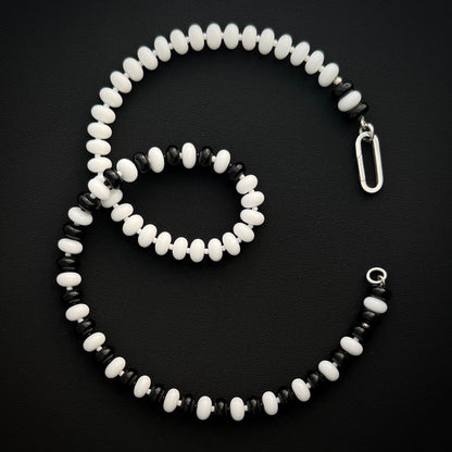 DOMINO : white + black onyx beaded gemstone necklace