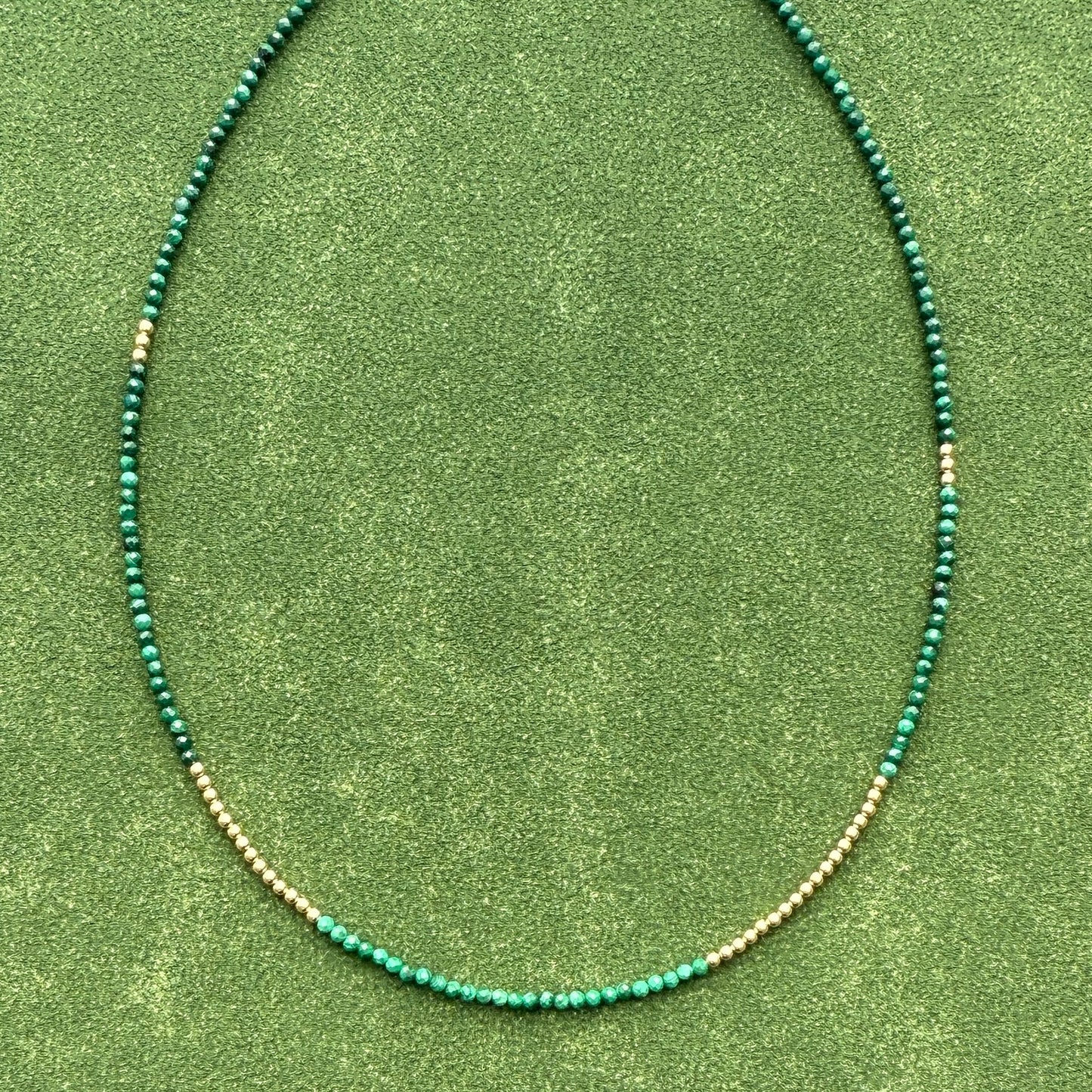 strand necklace : 14k gold + malachite