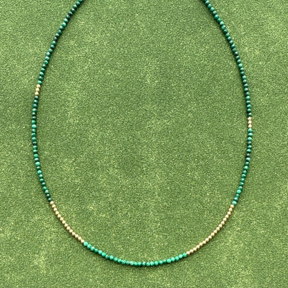 strand necklace : 14k gold + malachite