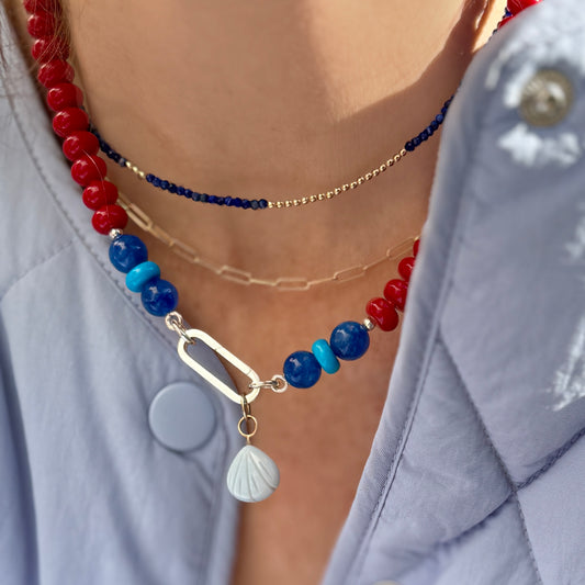 Cherry Pop: Red Coral, Chalcedony and Howlite - Natural Gemstone Beaded Necklace