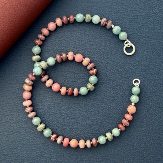 MIRA : jasper, jade, rhodonite, aventurine Beaded Gemstone Necklace